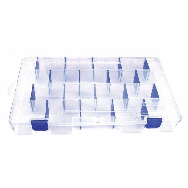 Adjustable Compartment Box, 4 to 35 Compartments, 13-11/16 in L x 8-3/16 in W x 2 in H, Clear