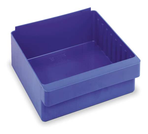 Drawer Storage Bin, Blue, High Impact Polystyrene, 11 1/8 in W x 4 5/8 in H, 25 lb Load Capacity