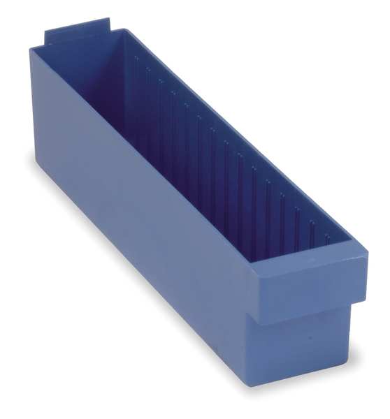 Drawer Storage Bin, Blue, High Impact Polystyrene, 3 3/4 in W x 4 5/8 in H, 25 lb Load Capacity