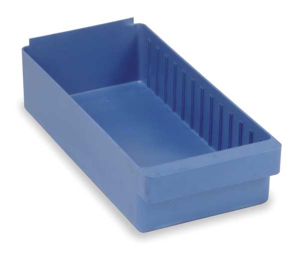 Drawer Storage Bin, Blue, High Impact Polystyrene, 8 3/8 in W x 4 5/8 in H, 25 lb Load Capacity