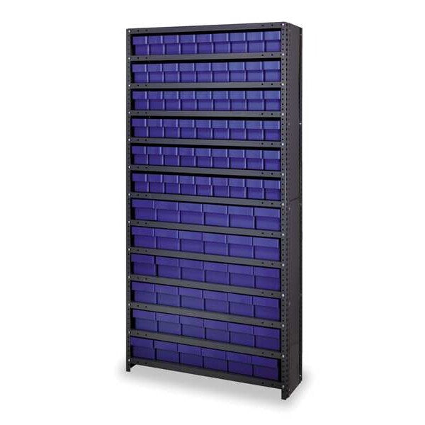 Enclosed Bin Shelving with 36 Drawers, Steel Frame ; Polystyrene Bin, 36 in W x 75 in H x 18 in D