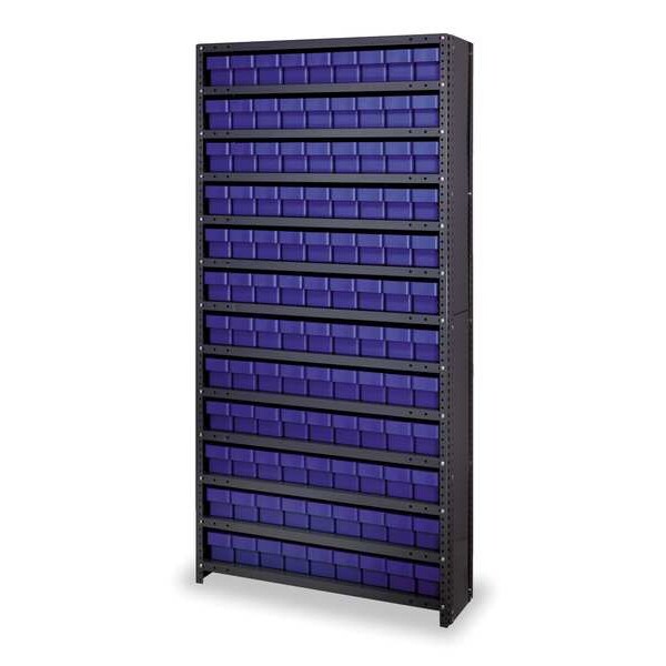 Steel Enclosed Bin Shelving, 36 in W x 75 in H x 18 in D, 13 Shelves, Blue