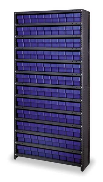 Steel Enclosed Bin Shelving, 36 in W x 75 in H x 12 in D, 13 Shelves, Blue