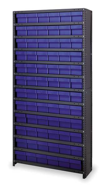 Steel Enclosed Bin Shelving, 36 in W x 75 in H x 12 in D, 13 Shelves, Blue