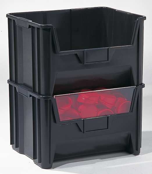 Storage Bin, Black, Polypropylene/Polyethylene, 15 1/4 in L x 19 7/8 in W x 12 1/2 in H