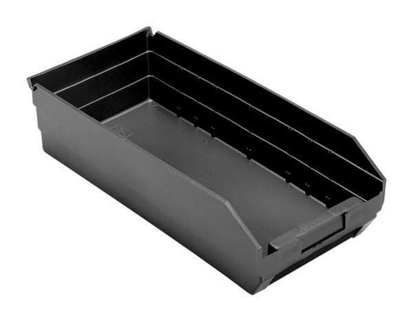 Shelf Storage Bin, Black, Polypropylene/Polyethylene, 17 7/8 in L x 8.4 in W x 4 in H