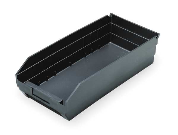 Shelf Storage Bin, Black, Polypropylene/Polyethylene, 17 7/8 in L x 8.4 in W x 4 in H