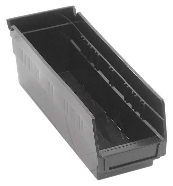 Shelf Storage Bin, Black, Polypropylene/Polyethylene, 11 5/8 in L x 4 1/8 in W x 4 in H
