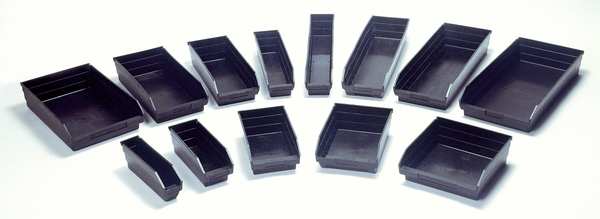Shelf Storage Bin, Black, Polypropylene/Polyethylene, 11 5/8 in L x 4 1/8 in W x 4 in H
