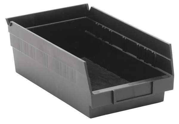 Shelf Storage Bin, Black, Polypropylene/Polyethylene, 11 5/8 in L x 6.6 in W x 4 in H