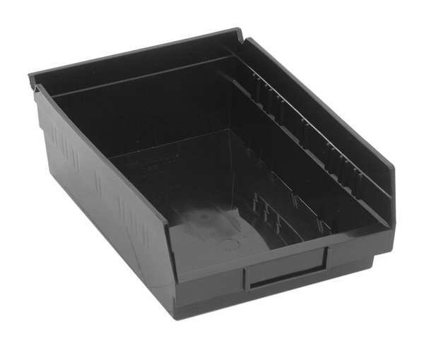 Shelf Storage Bin, Black, Polypropylene/Polyethylene, 11 5/8 in L x 8 3/8 in W x 4 in H