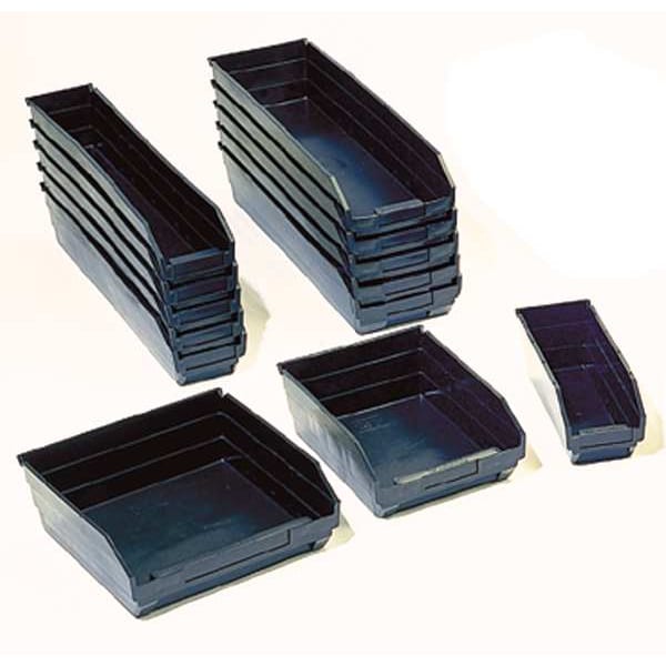 Shelf Storage Bin, Black, Polypropylene/Polyethylene, 17 7/8 in L x 4.1 in W x 4 in H