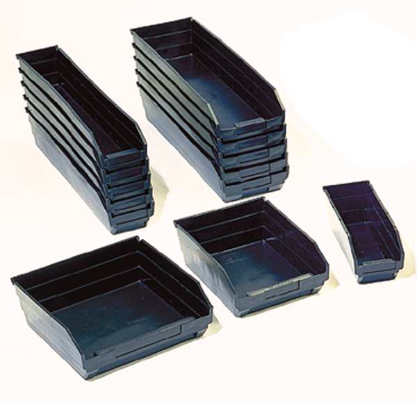 Shelf Storage Bin, Black, Polypropylene/Polyethylene, 11 5/8 in L x 4 1/8 in W x 4 in H