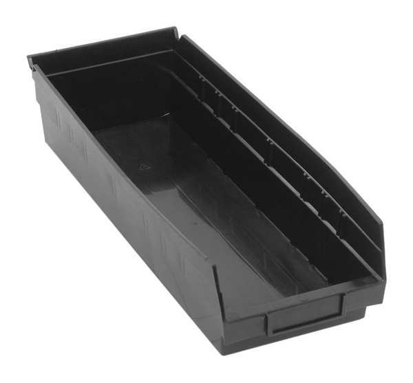 Shelf Storage Bin, Black, Polypropylene/Polyethylene, 17 7/8 in L x 6 5/8 in W x 4 in H