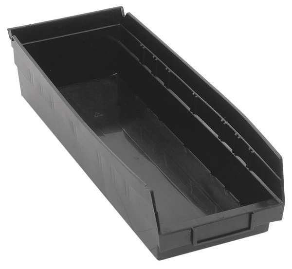 Shelf Storage Bin, Black, Polypropylene/Polyethylene, 17 7/8 in L x 6 5/8 in W x 4 in H