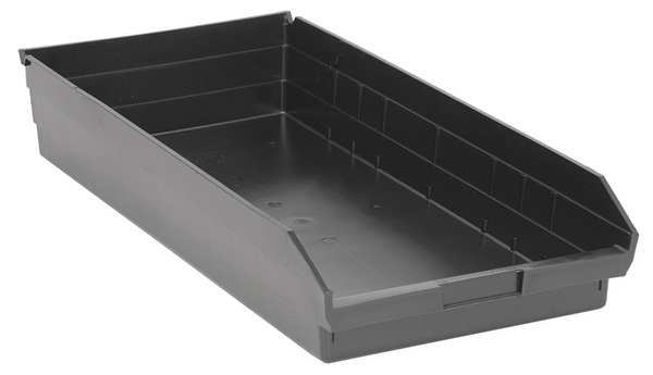 Shelf Storage Bin, Black, Polypropylene/Polyethylene, 23 5/8 in L x 11 1/8 in W x 4 in H
