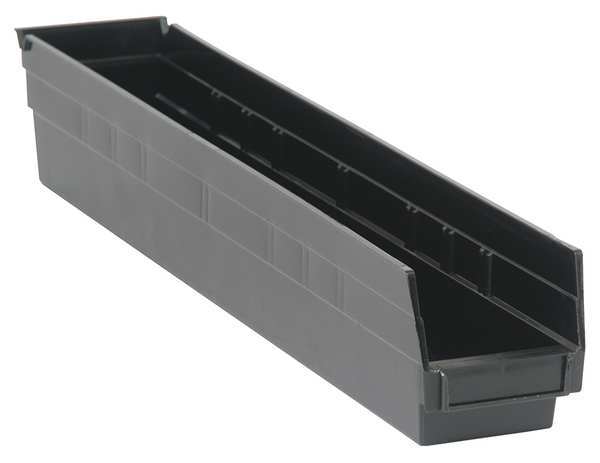 Shelf Storage Bin, Black, Polypropylene/Polyethylene, 23 5/8 in L x 4.1 in W x 4 in H