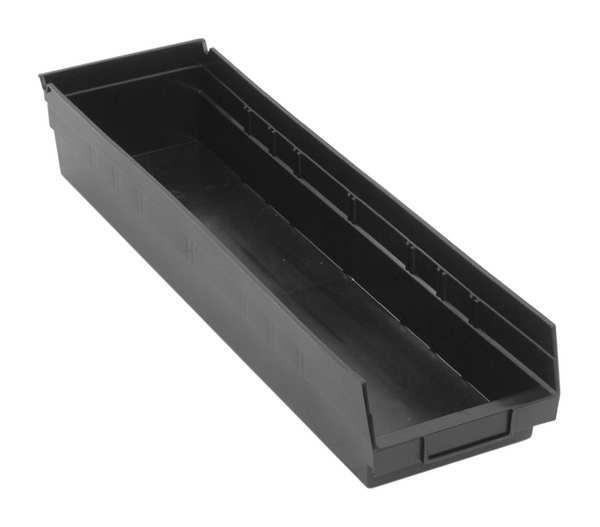 Shelf Storage Bin, Black, Polypropylene/Polyethylene, 23 5/8 in L x 6 5/8 in W x 4 in H