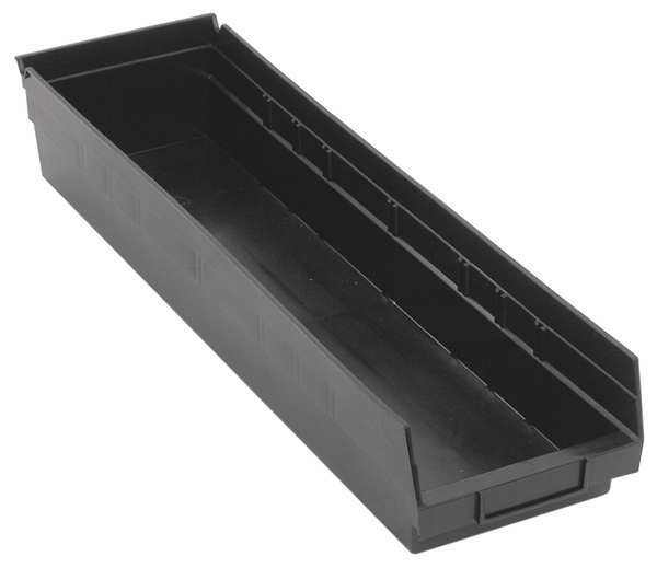 Shelf Storage Bin, Black, Polypropylene/Polyethylene, 23 5/8 in L x 6 5/8 in W x 4 in H