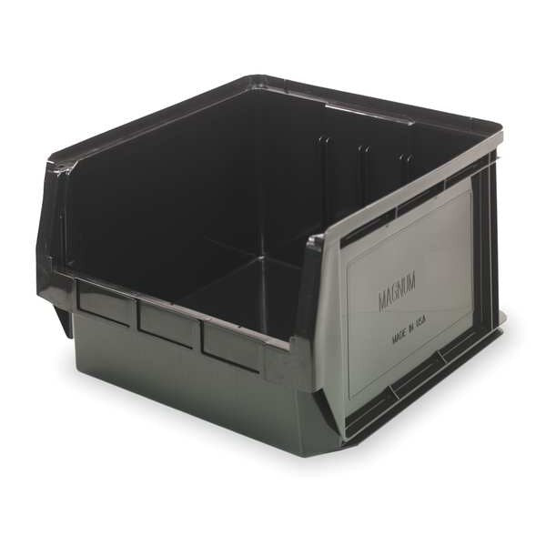 Shelf Storage Bin, Black, Polypropylene/Polyethylene, 19 3/4 in L x 12.4 in W x 11.9 in H