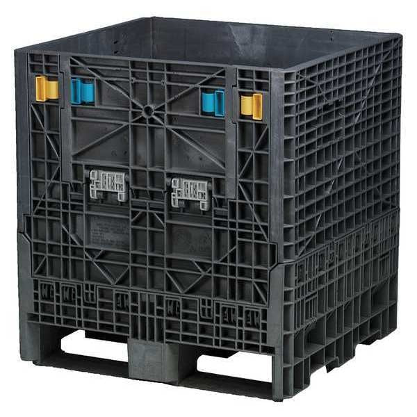 Black Collapsible Bulk Container, Plastic, 12.9 cu ft Volume Capacity