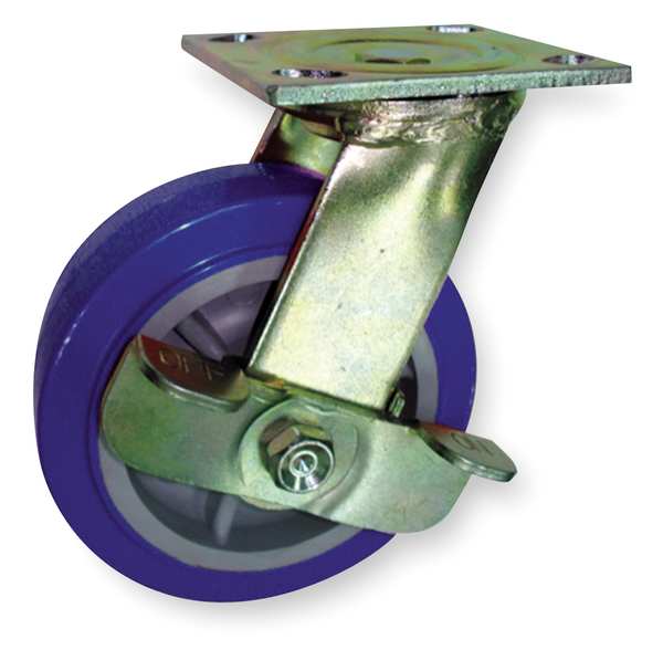 Swivel Plate Caster, Poly, 8 in., 900 lb., Blu