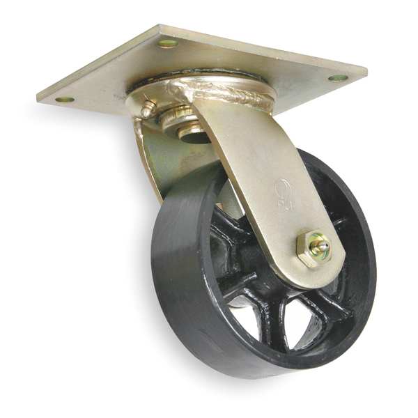 Swivel Plate Caster, Cast Iron, 5 in., 1200 lb., D