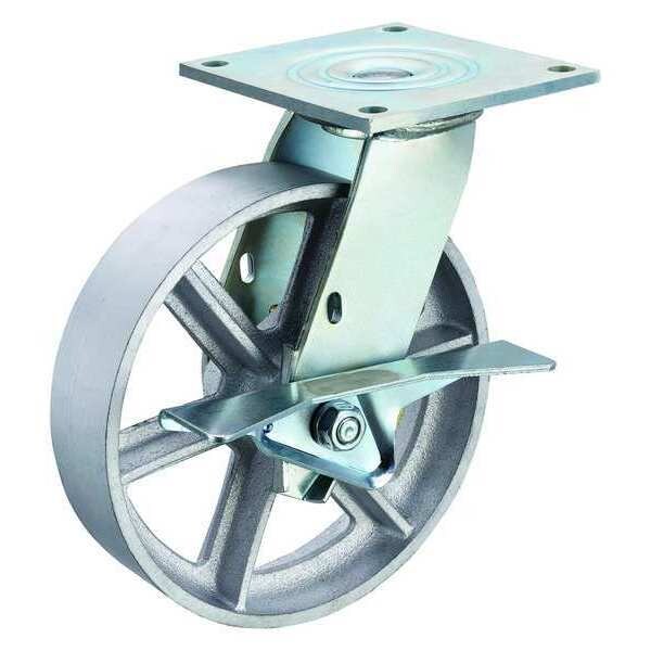 Swivel Plate Caster, Cst Irn, 8 in, 1200 lb