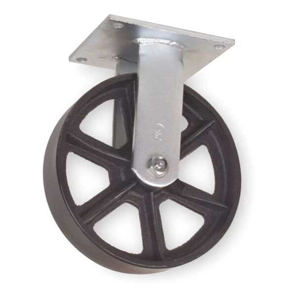 Rigid Plate Caster, Cast Irn, 8 in, 1200 lb
