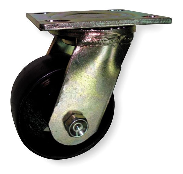 Swivel Plate Caster, Steel, 4 in., 1000 lb., Blk