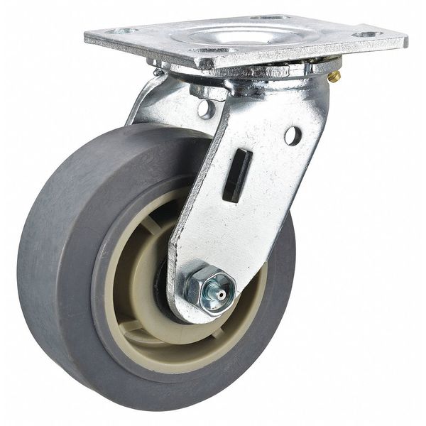 Swivel Plate Caster, Rubber, 6 in., 600 lb.