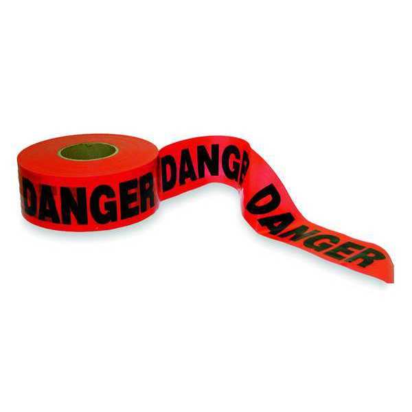 Barricade Tape, Danger, Red, 3 in Wide x 1000 ft Long, Polyethylene, 1.6 mil Thickness
