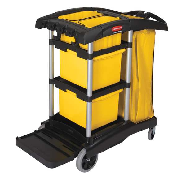 Microfiber Janitor Cart, Black, Plstc/Alum