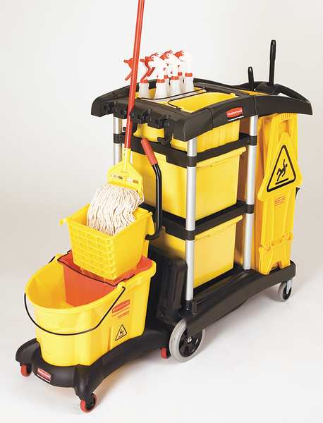 Microfiber Janitor Cart, Black, Plstc/Alum