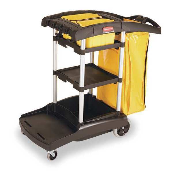 Janitor Cart, Black, Plastic/Aluminium