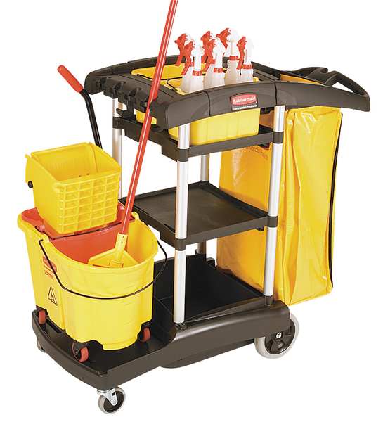 Janitor Cart, Black, Plastic/Aluminium