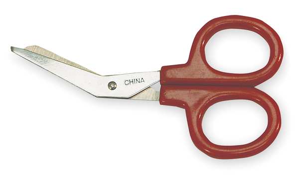 Scissors, 4 In. L, Red Handle, Angled, Metal