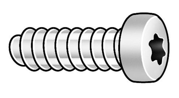 Thread Cutting Screw, M2 x 3 mm, Trivalent Clear Chromate, Zinc Steel Pan Head Torx Drive, 25 PK