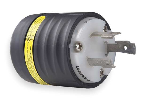 30A Ground Monitoring Plug 2P 3W 250VAC L6-30P BK/WT