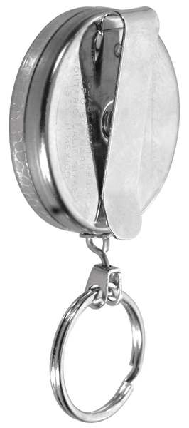 Key Reel, Split Ring Type, 1 1/8 in Ring Size, Chrome