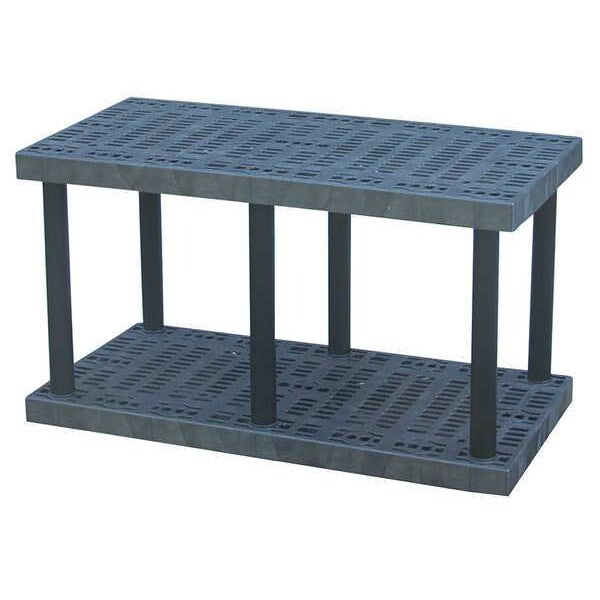 Freestanding Plastic Shelving Unit, Open Style, 24 in D, 48 in W, 27 in H, 2 Shelves, Black