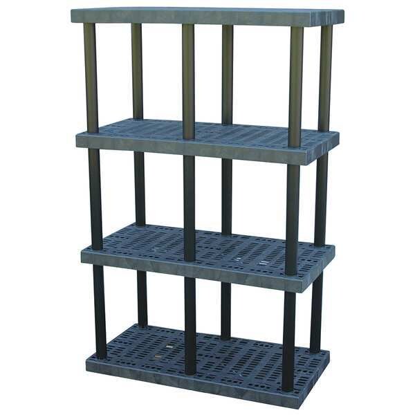 Freestanding Plastic Shelving Unit, Open Style, 24 in D, 48 in W, 75 in H, 4 Shelves, Black