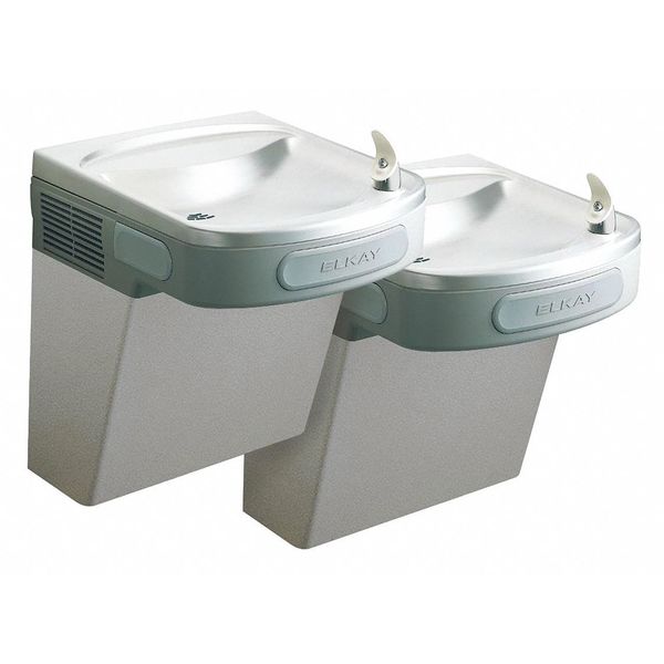 Two-Level Drinking Fountain, On-Wall, Non-Filtered, Refrigerated, Front Pushbar, 25-3/8 in H, Gray