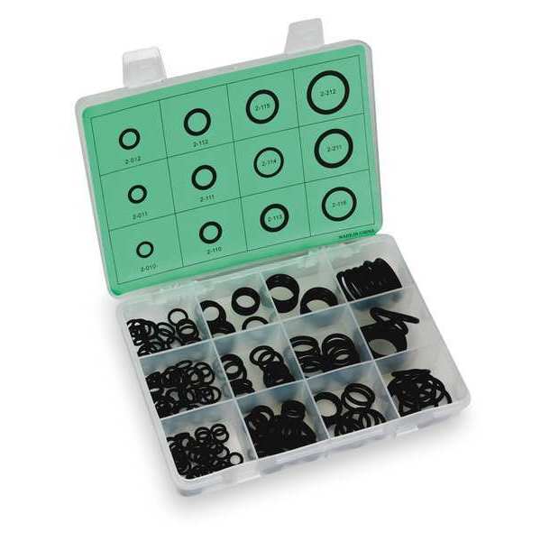 O-Ring Assortment, Buna N, 200 Pcs, 12 Szs
