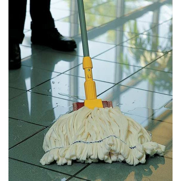 5 in String Wet Mop, 20 oz Dry Wt, Clamp On Connection, Looped-End, White, Cotton/Polyester