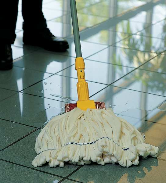 5 in String Wet Mop, 28 oz Dry Wt, Side Gate Connection, Looped-End, White, Cotton