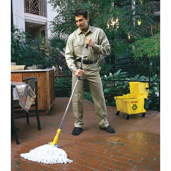 5 in String Wet Mop, 20 oz Dry Wt, Clamp On Connection, Looped-End, White, Cotton/Polyester