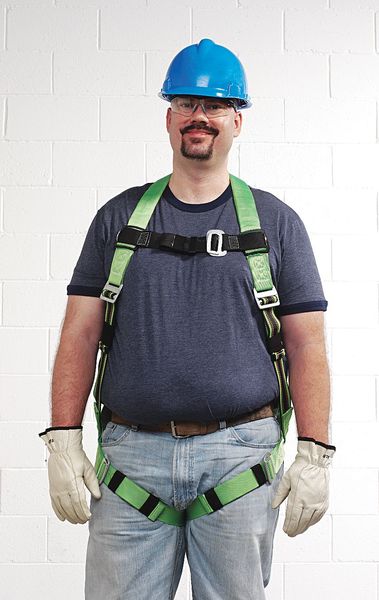 Full Body Harness, Vest Style, L/XL, Polyester, Green