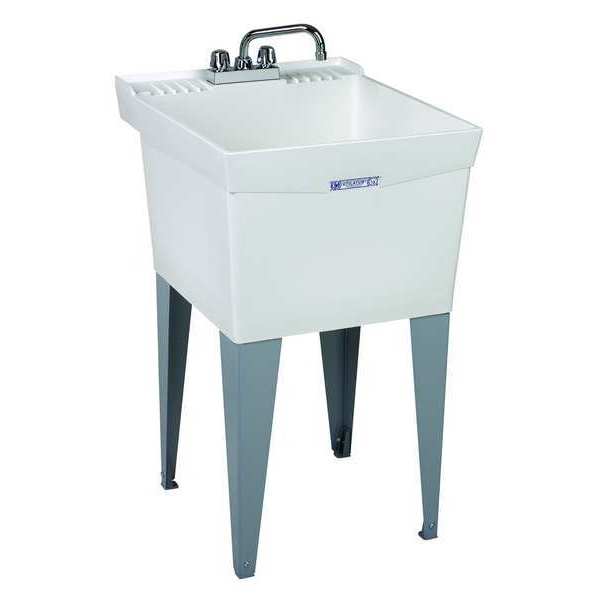 Utility Sink, 34 in H, 20 in W, 24 in L, Floor Mount, 1-1/2 in Drain Opening, Polypropylene, White