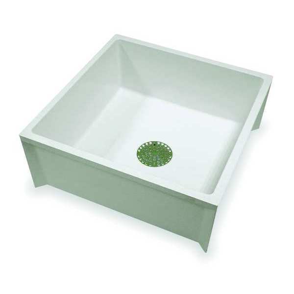 Mop Basin, 10 in H, 24 in W, 24 in L, 3 in Drain Opening, SMC Fiberglass, Marbelized, White